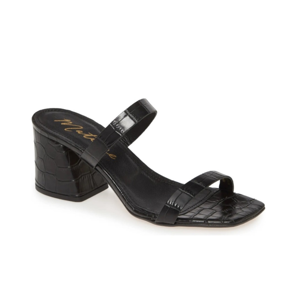 Matisse Women's Black Madrid Croc Embossed Block Heel Sandals